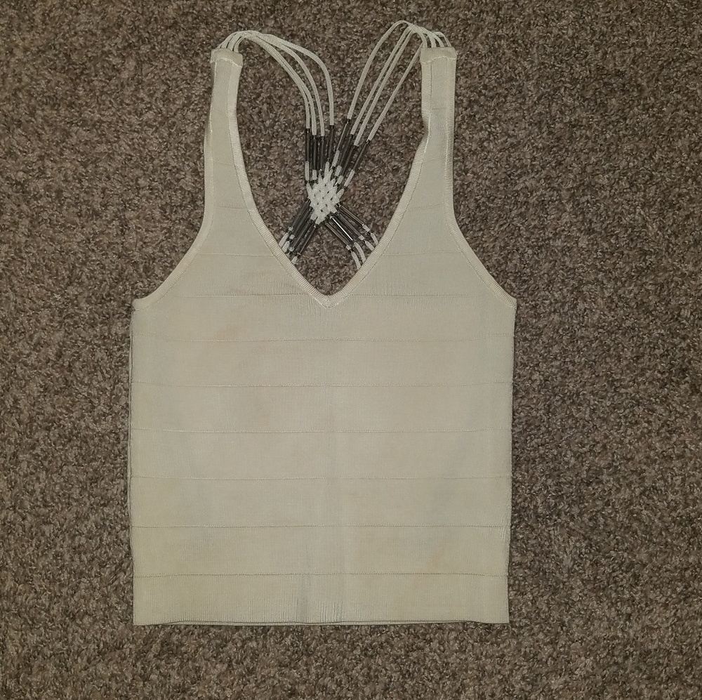 Bebe white beaded racerback croptop